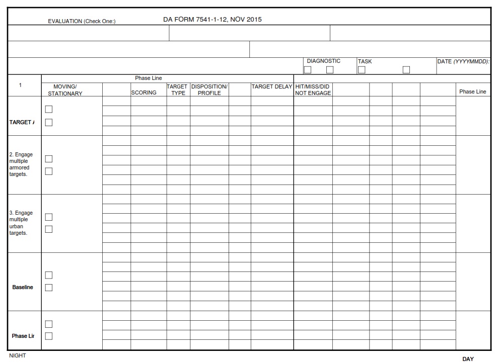 DA FORM 7541-1-12 - Scorecard For M41 Improved Target Acquisition System (Itas) Gunnery Table 12, Platoon Qualification page 1