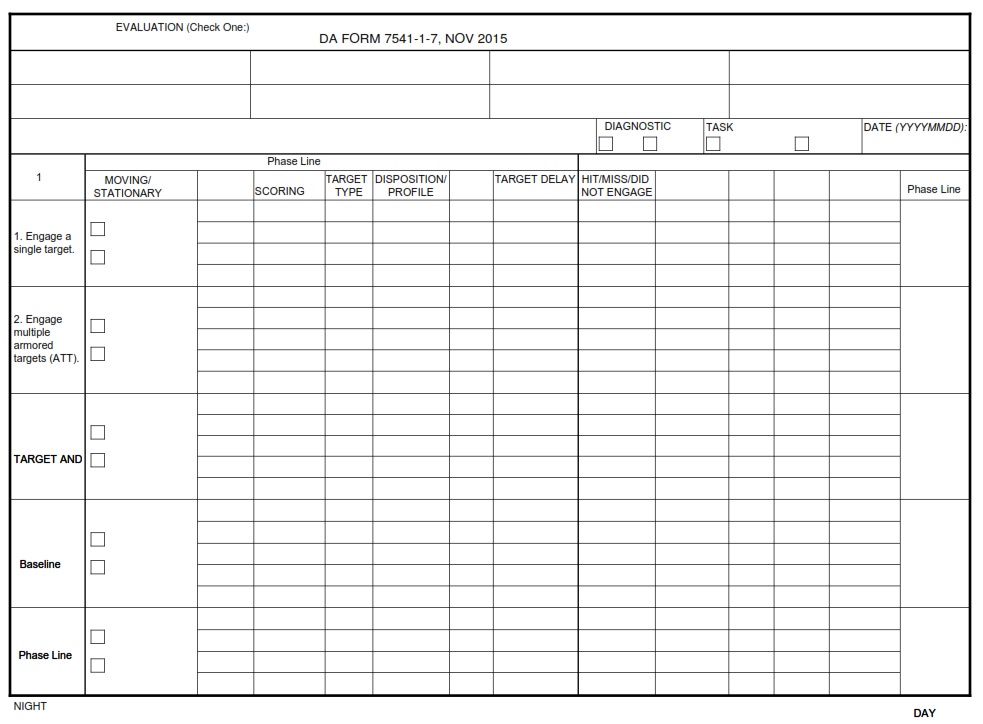 DA FORM 7541-1-7 - Scorecard For M41 Improved Target Acquisition System (Itas) Gunnery Table 7, Section Baseline page 1
