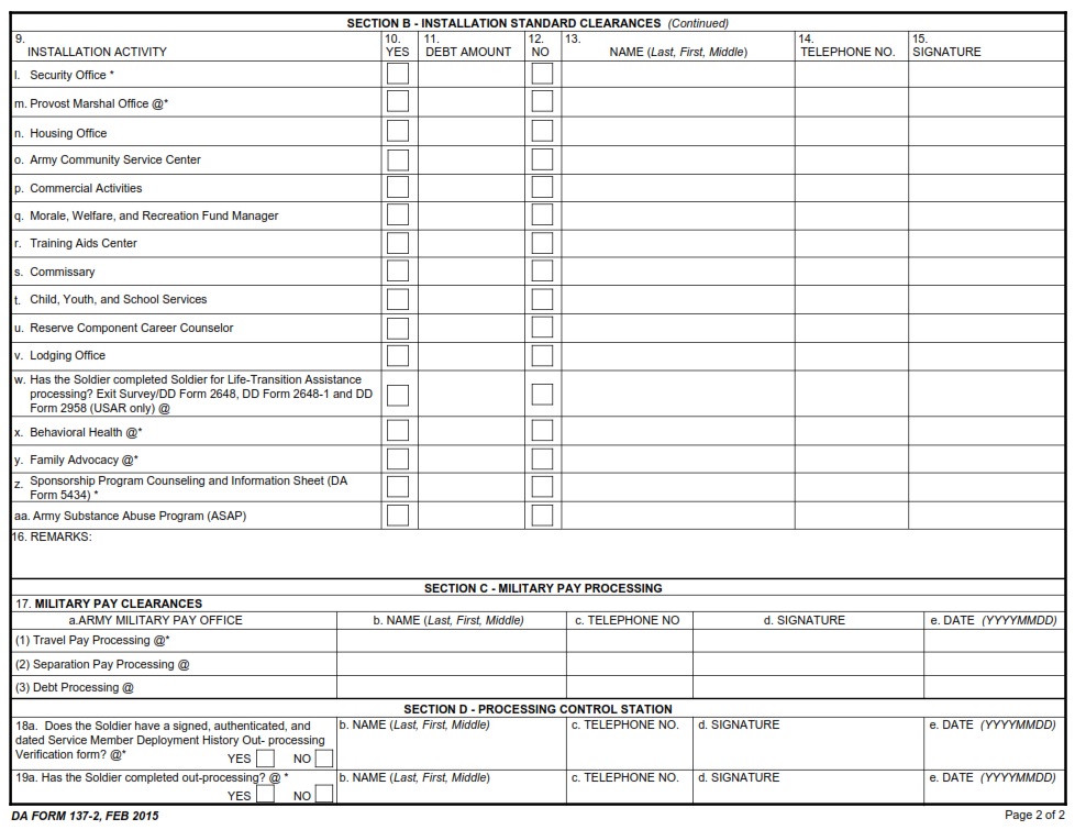 DA FORM 137-2 - Installation Clearance Record page 2