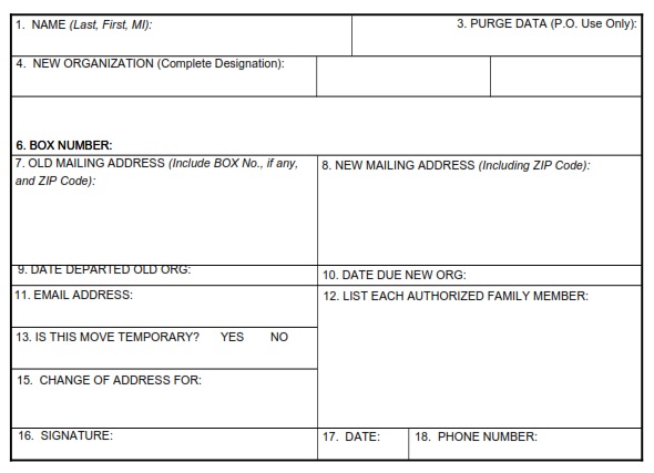 DA FORM 3955 - Change Of Address And Directory Card