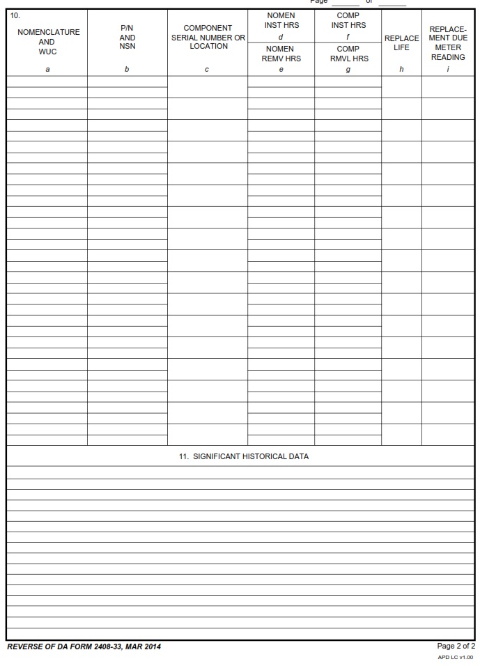 DA FORM 2408-33 - Meter Tracked Component Record Page 2