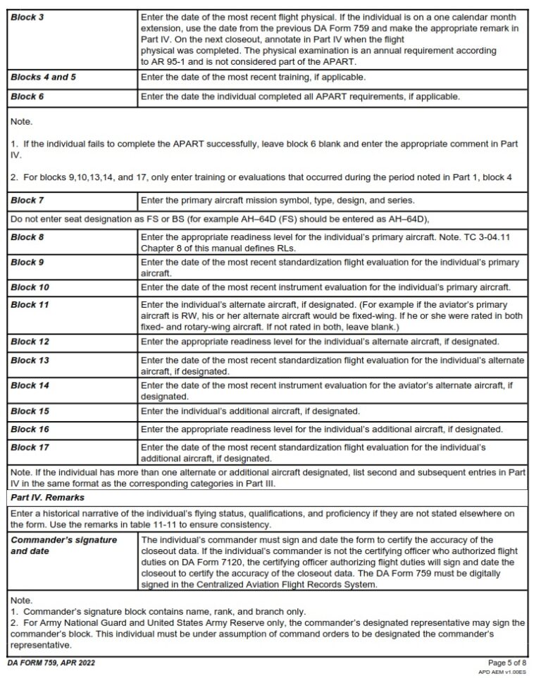 DA Form 759 – Individual Flight Record And Flight Crew Certificate-Army ...