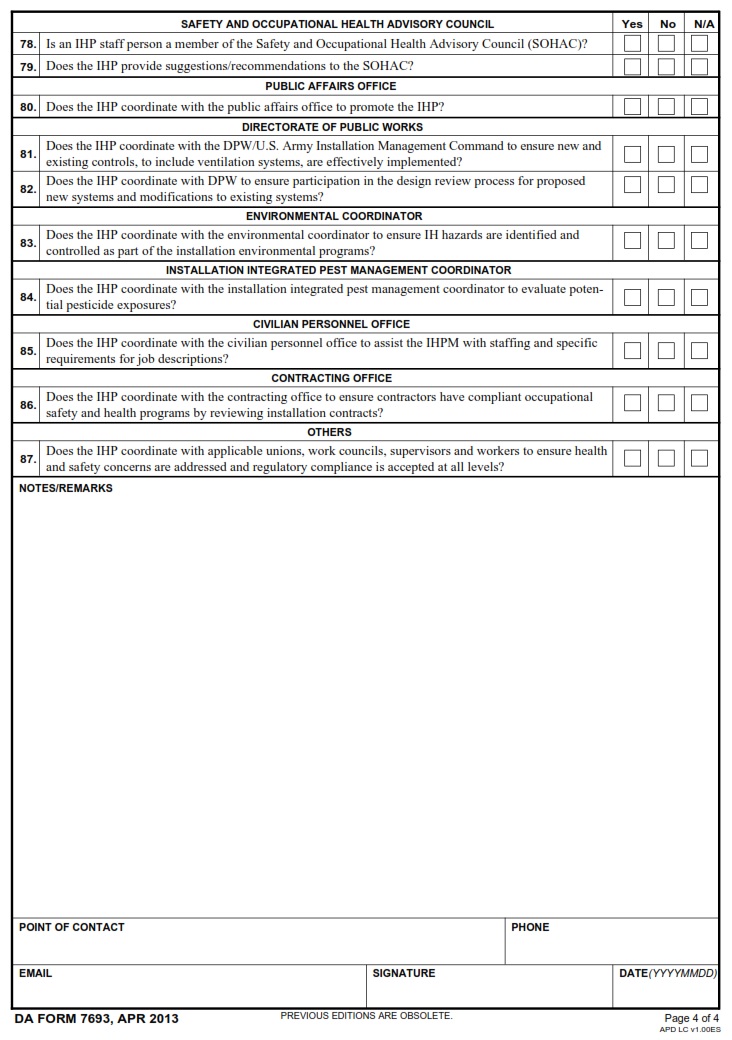 DA FORM 7693 - Industrial Hygiene Program Evaluation Page 4