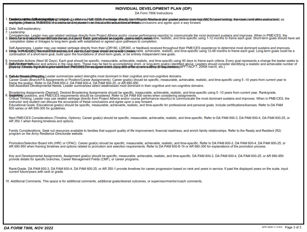 DA FORM 7906 - Individual Development Plan (IDP) Page 3