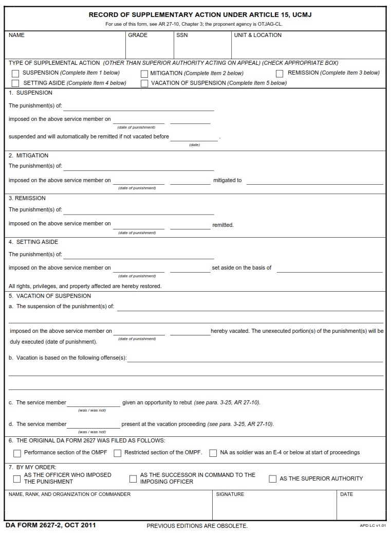 DA FORM 2627-2 - Record Of Supplementary Action Under Article 15, Ucmj ggg