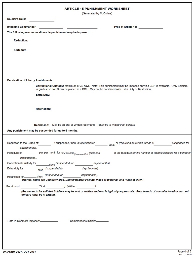 DA FORM 2627 - Record Of Proceedings Under Article 15, Ucmj Page 4